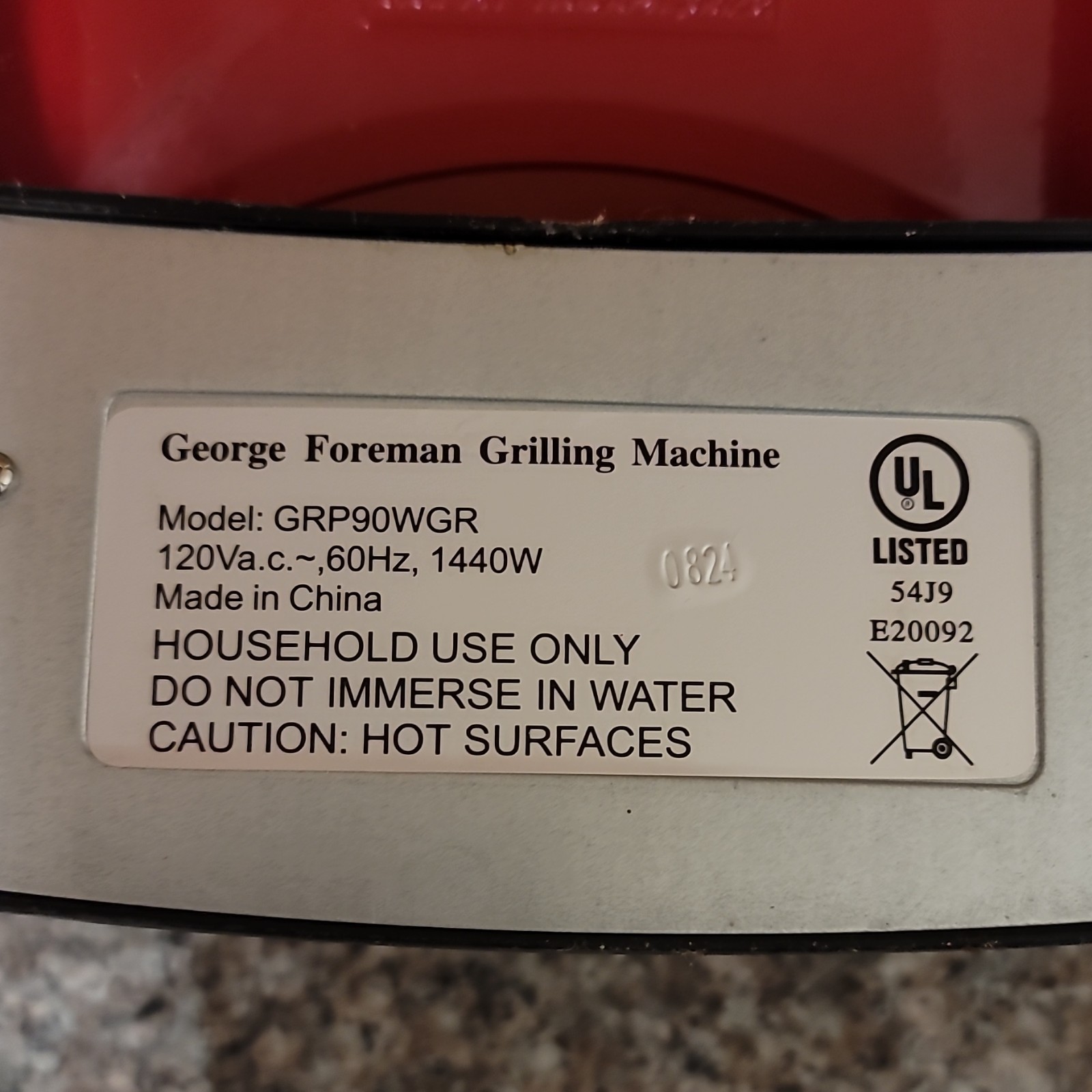 George Foreman GRP90WGR Red Electric Grill 1440W Removable Plate Temp Control