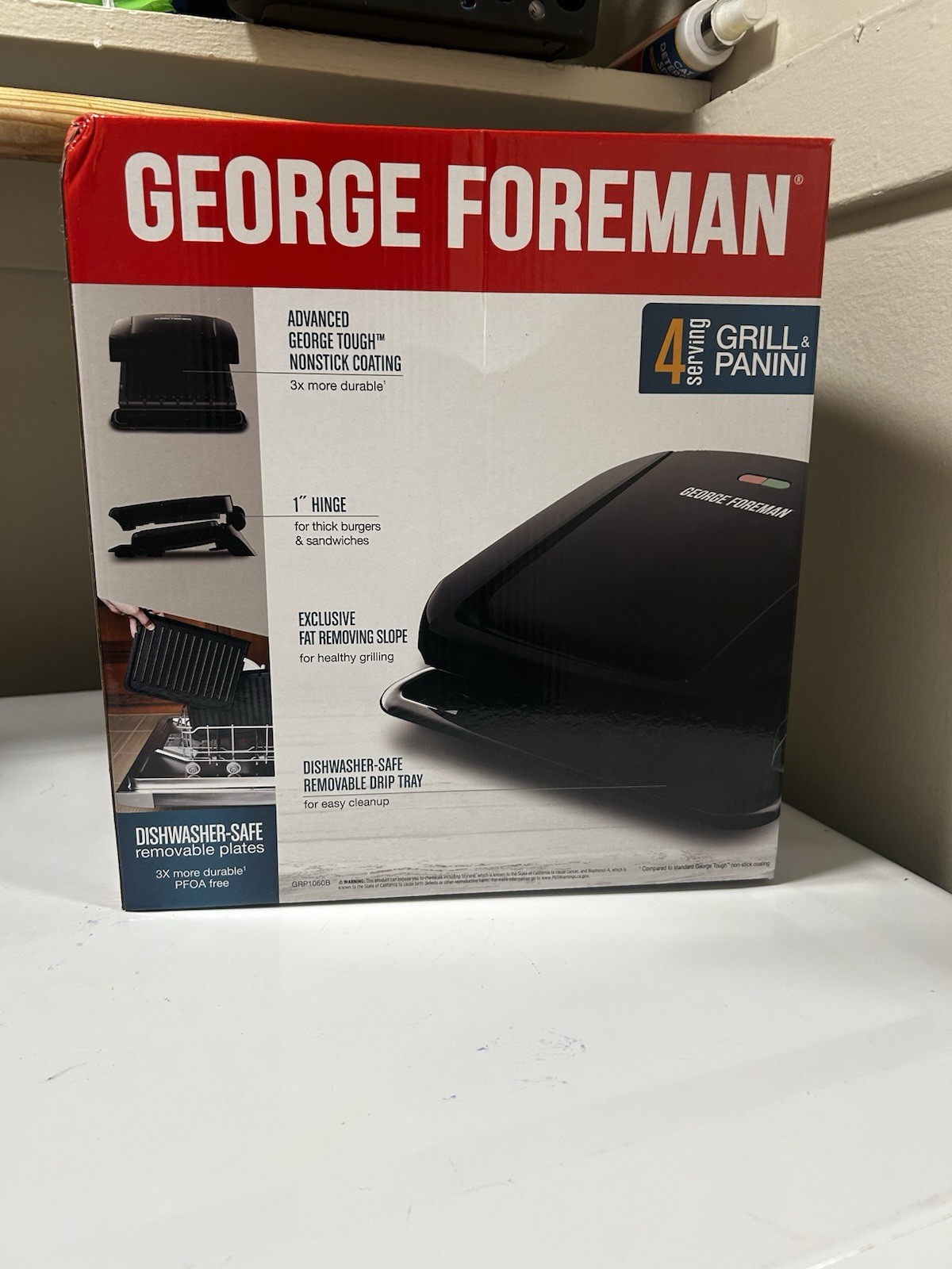 George Foreman GRP1060B 4-Serving Grill Panini Press Removable Plates Non-Stick