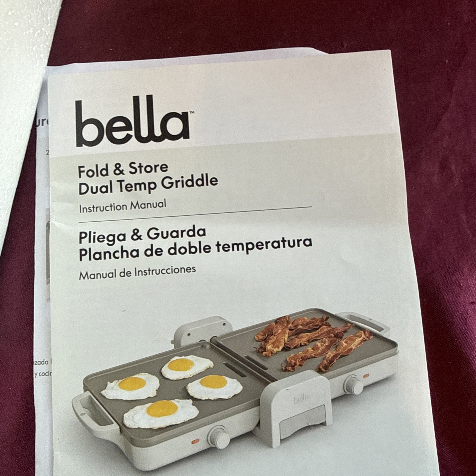 BELLA 10″X 20″ CERAMIC FOLD-N-STORE DUAL TEMP GRIDDLE FITS-ANYWHERE New