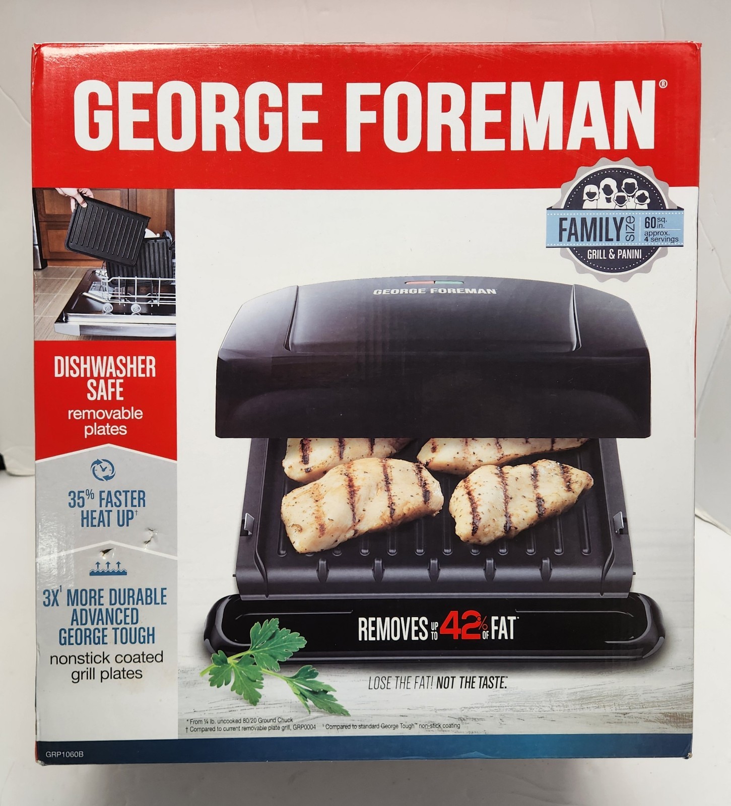 George Foreman Family Size Grill & Panini Press GRP1060B Dishwasher Safe – NEW