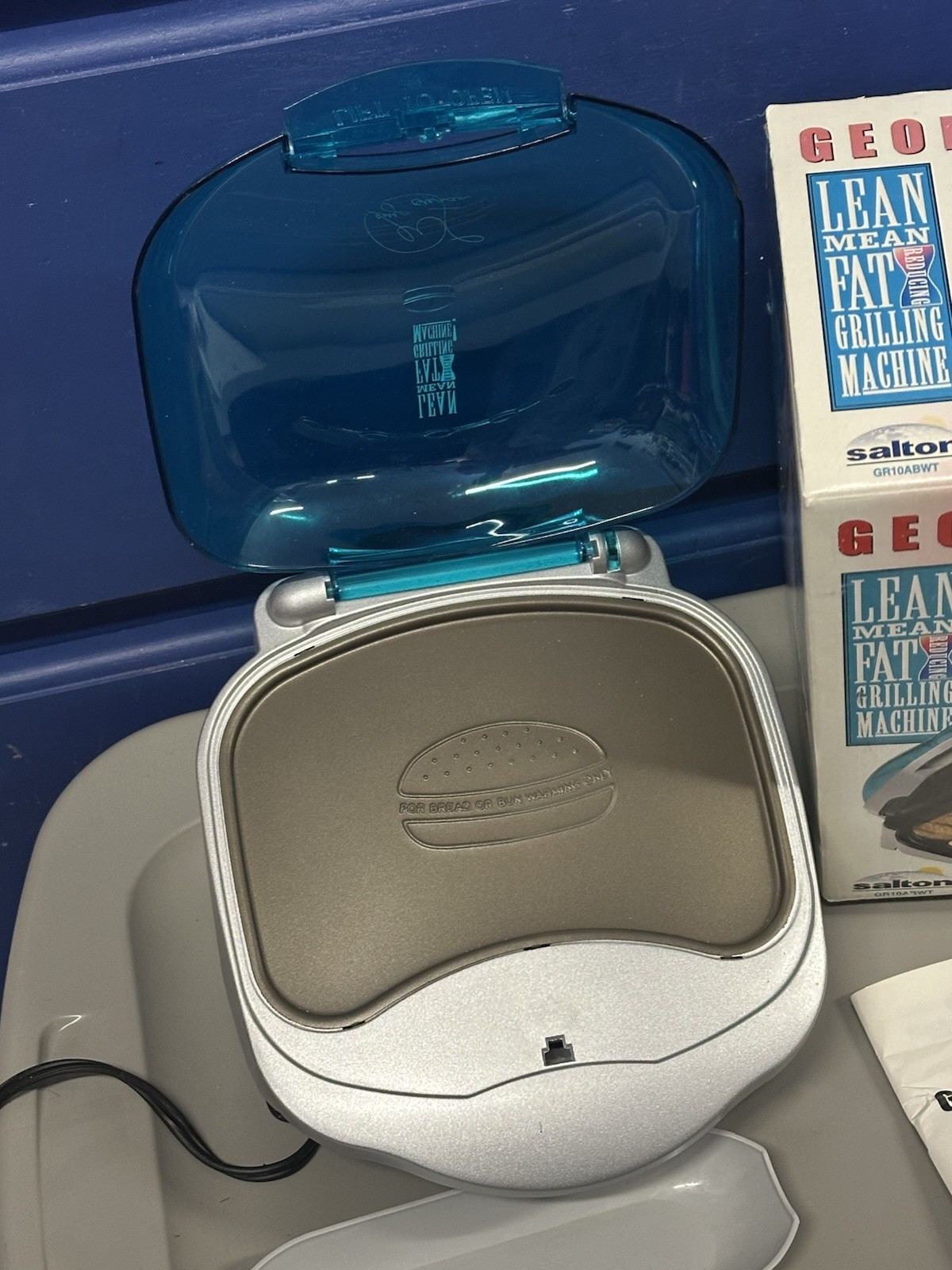 George Foreman Grilling Machine Lean Mean Fat Reduction Nonstick Teal New Open
