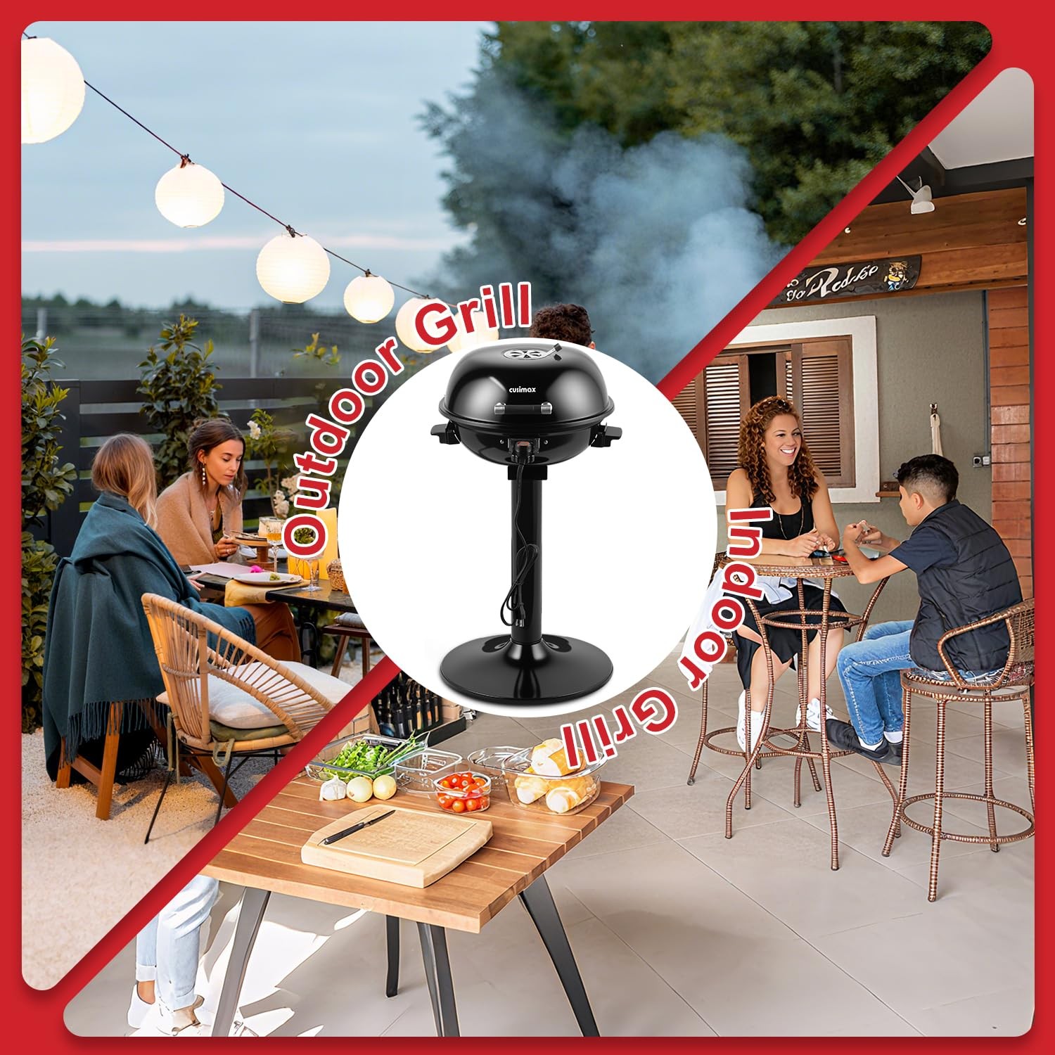 Electric Grill, CUSIMAX Indoor/Outdoor Double Layer, Black
