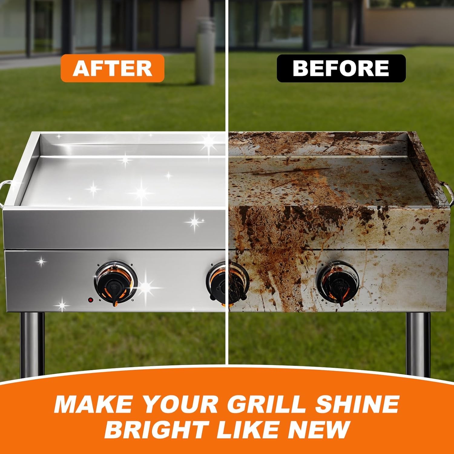 Griddle Scraper, Stainless Steel Flat Top Grill Scraper with 5″ Handle,…