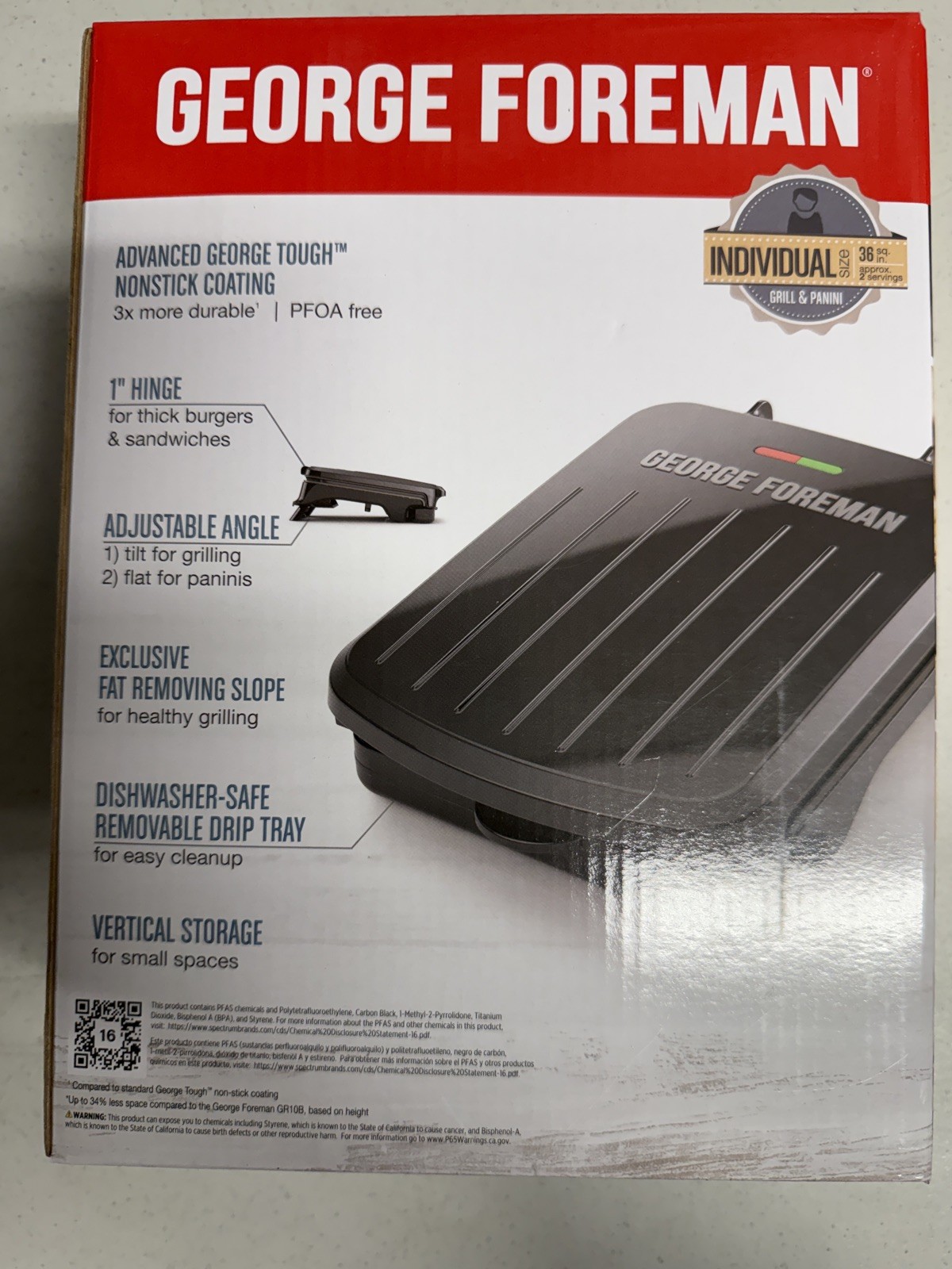 George Foreman Indoor Grill GRS040BC | Non-Stick, Compact, New in Box