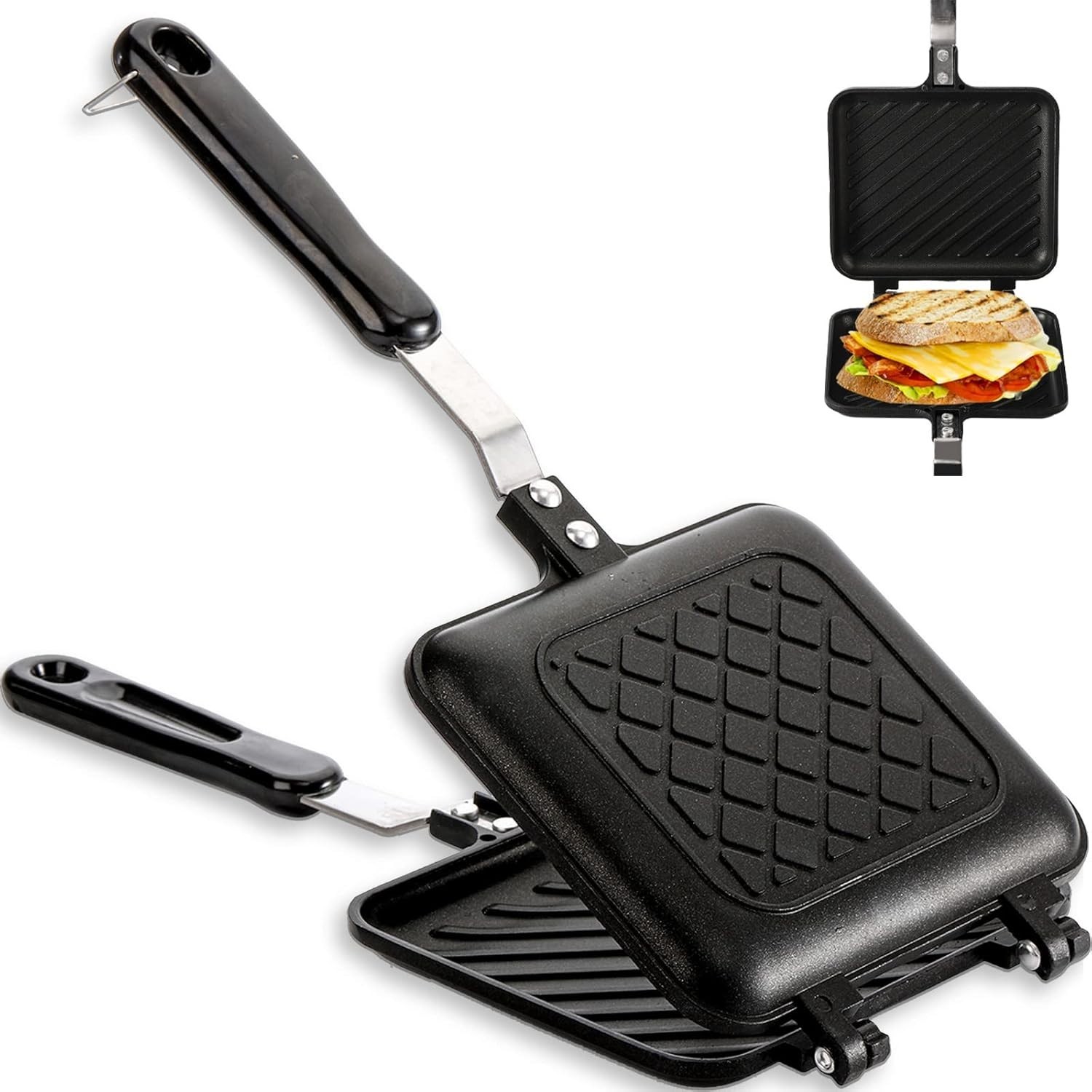 Compact Stovetop Sandwich Maker with Non-Stick Plates – 5.9″ L x 14.2″ H