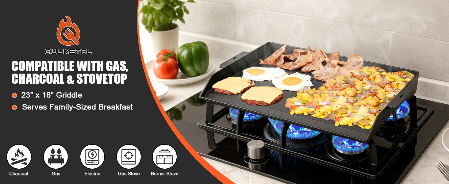 Updated Cast Iron Griddle for Gas Grill, 23″ x 16″ Large Matte Porcelain Enamel