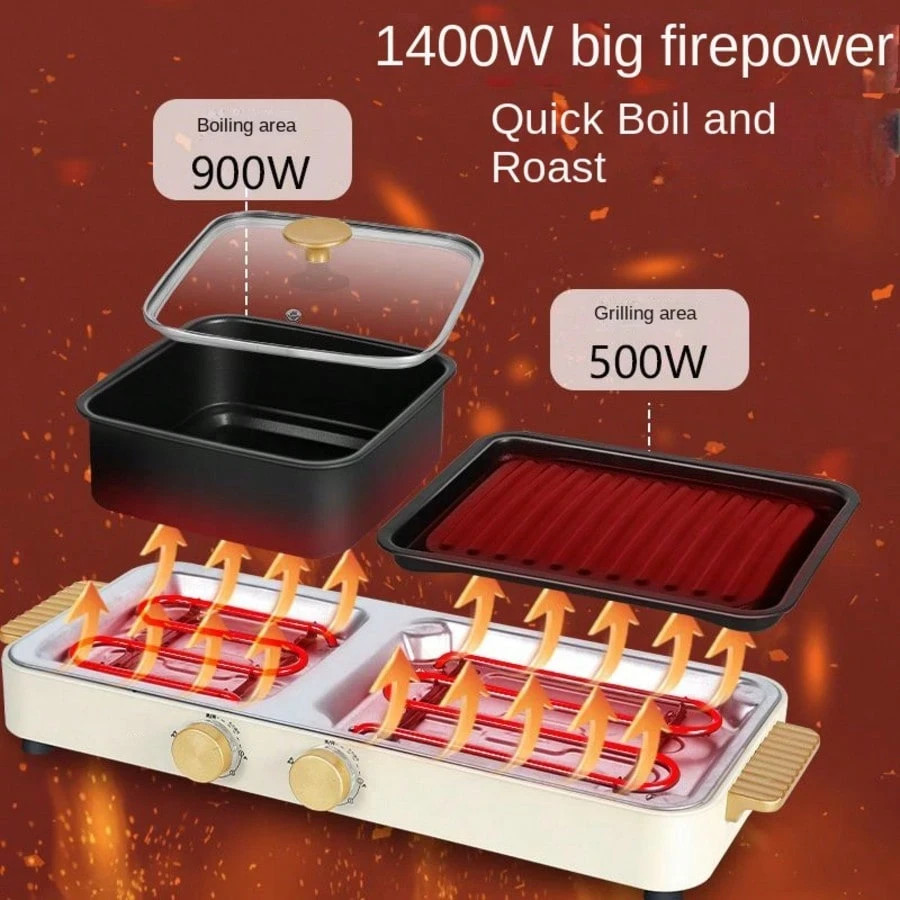 Aoran Electric Grill BBQ Hot Pot 1400W Aluminum Alloy Multi Function Cooker