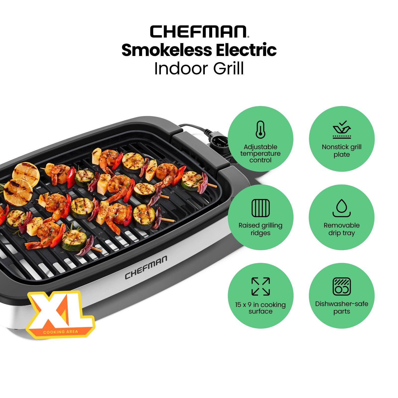 6Serving Electric Indoor Grill,w/ Temperature Control, Smokeless,Stainless Steel
