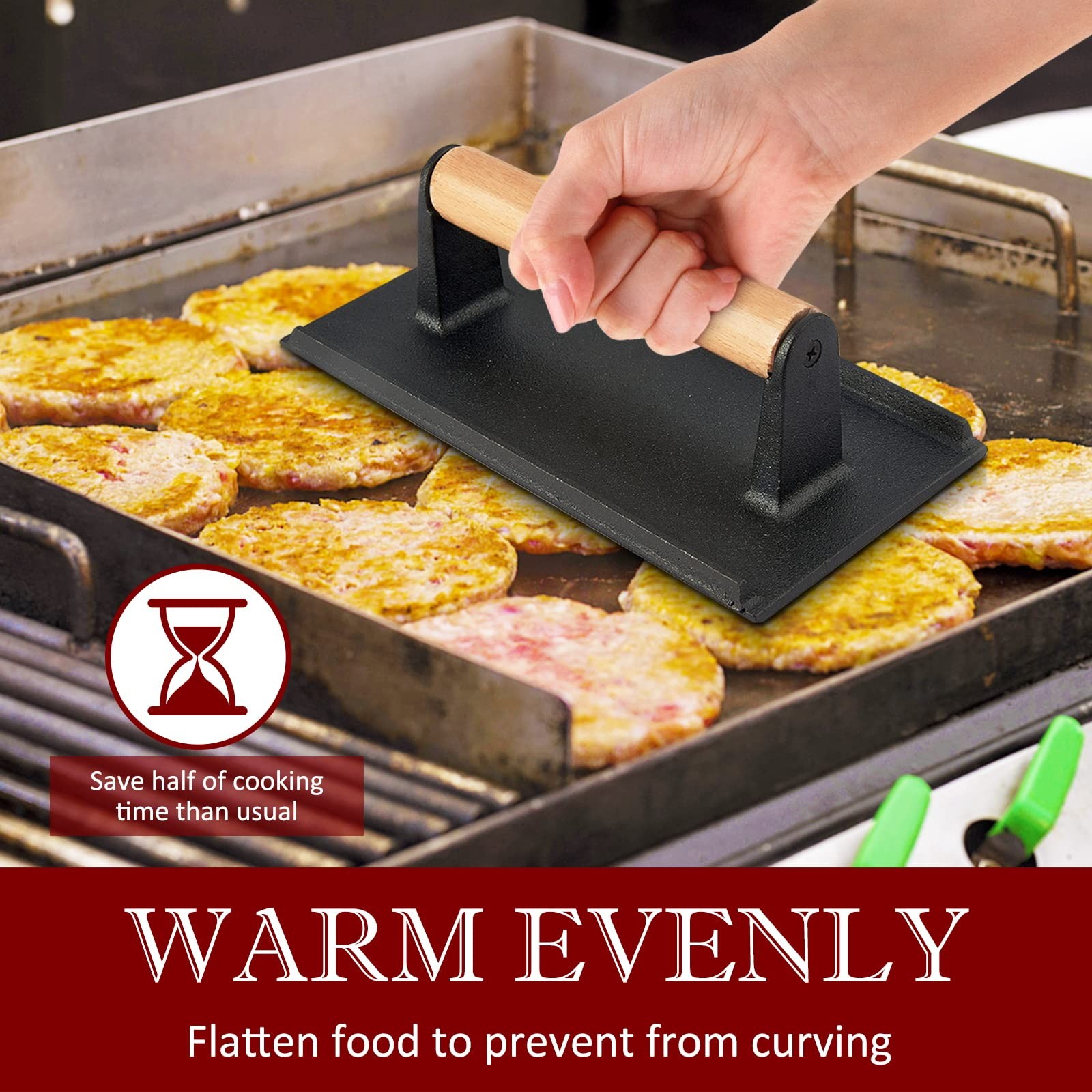 2Pcs Cast iron Bacon Press, Smash Burger Press for Teppanyaki Flat Top Griddl…