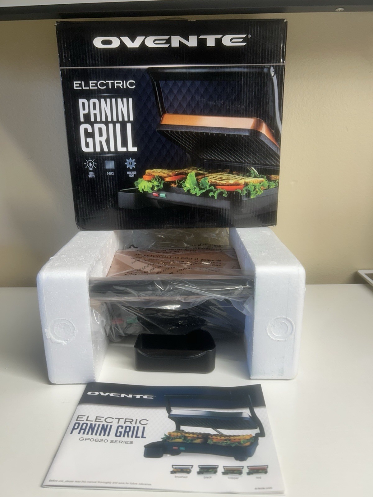 Electric Panini Press Grill with Non-Stick 2 Slices Plate, Copper GP0620CO