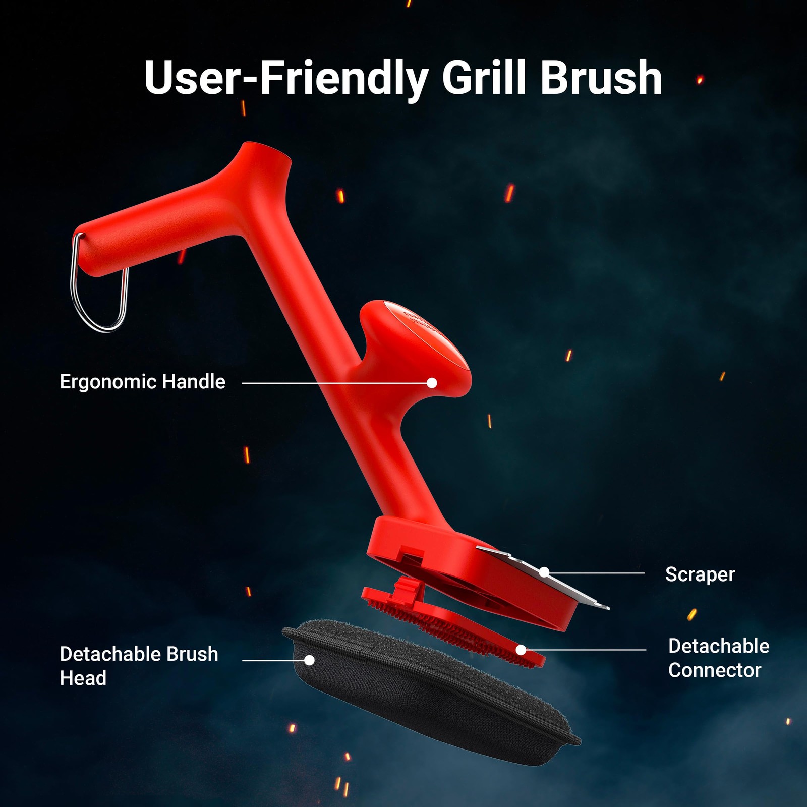 Thermomaven Grill Brush Bristle Free with 3 3 Pcs FlexFyber Head, Red