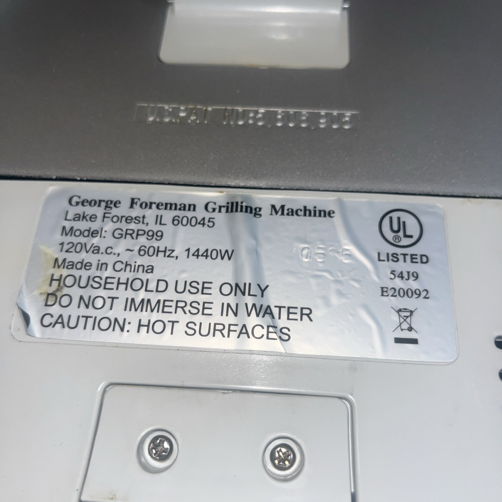 George Foreman Grill Press XL GRP99 A Removable Plates 6-Servings NO DRIP TRAY