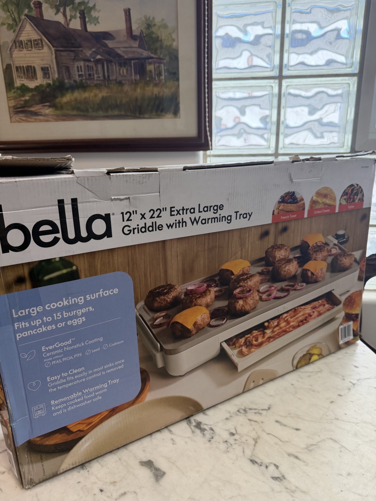 Bella 12″ x 22″ XL Griddle with Warming Tray, OATMILK COLOR, OPEN BOX UNUSED