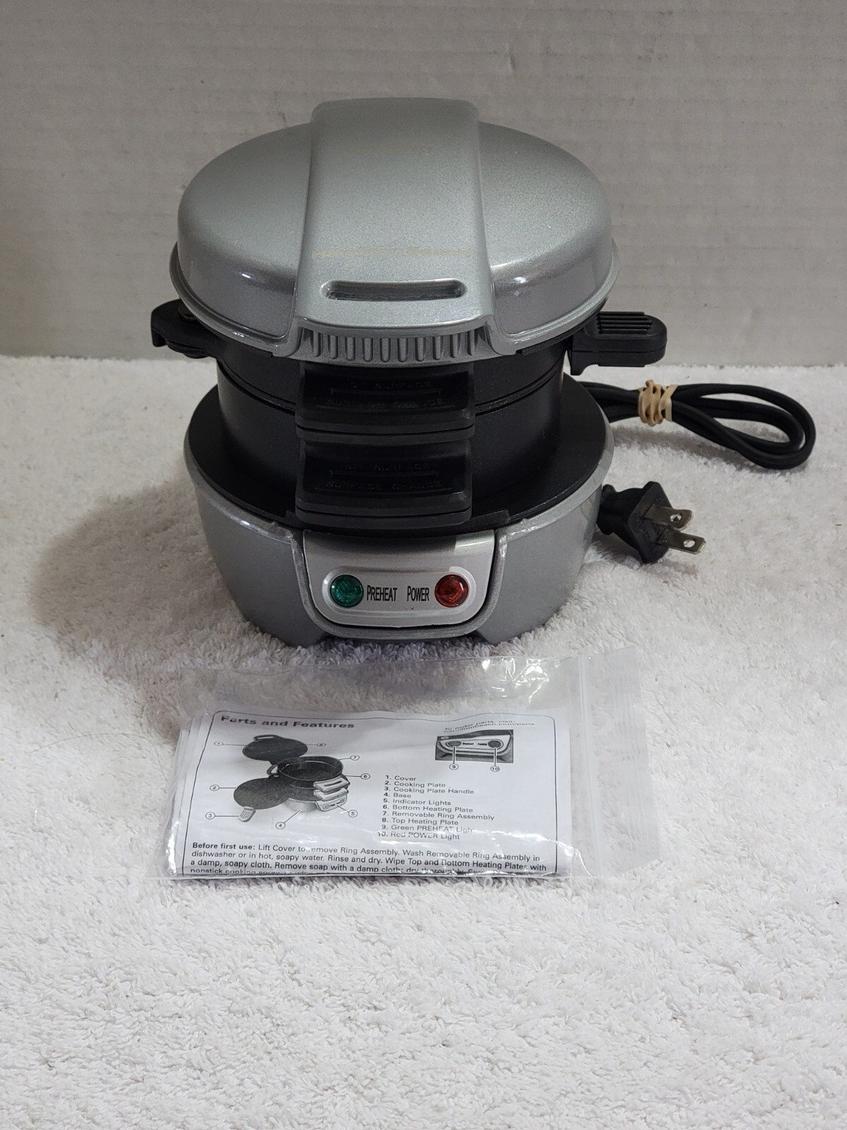 HAMILTON BEACH BREAKFAST SANDWICH MAKER BLACK ST29 W/INSTRUCTIONS PERFECT COND