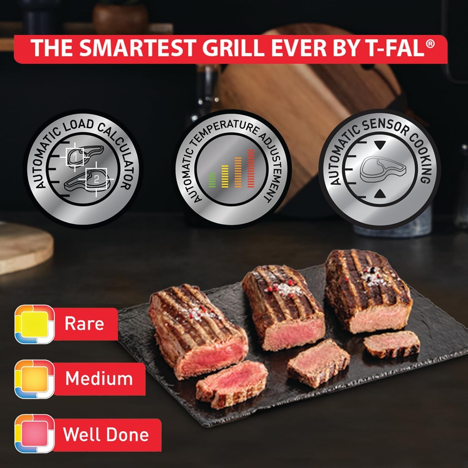 T-Fal OptiGrill Stainless Steel Electric Grill,4Servings,6Automatic Cooking Mode