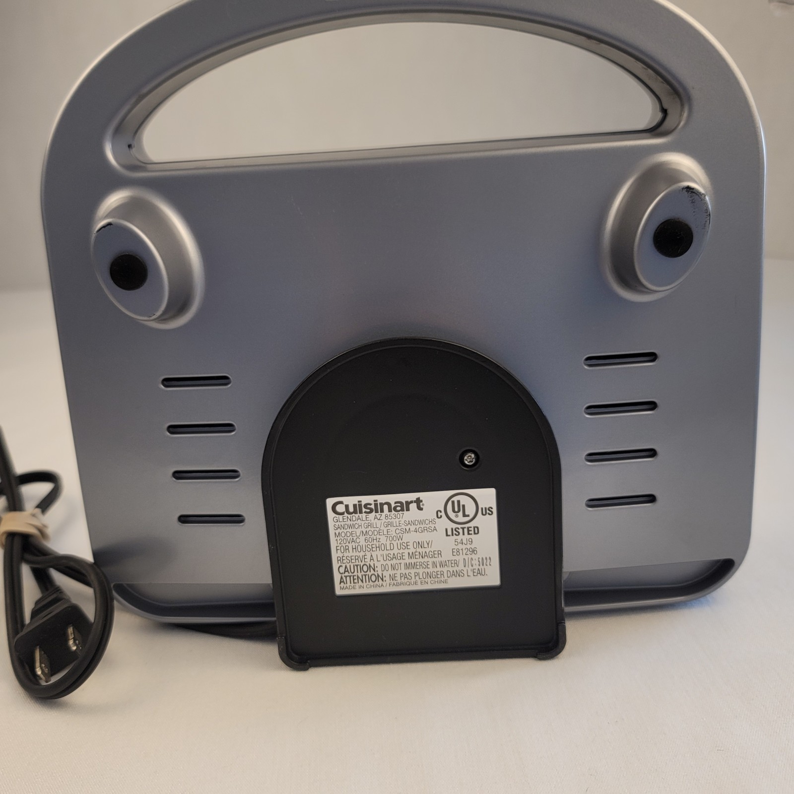 Cuisinart Grey Sandwich Grill Maker Model CSM-4GRSA Tested/Works