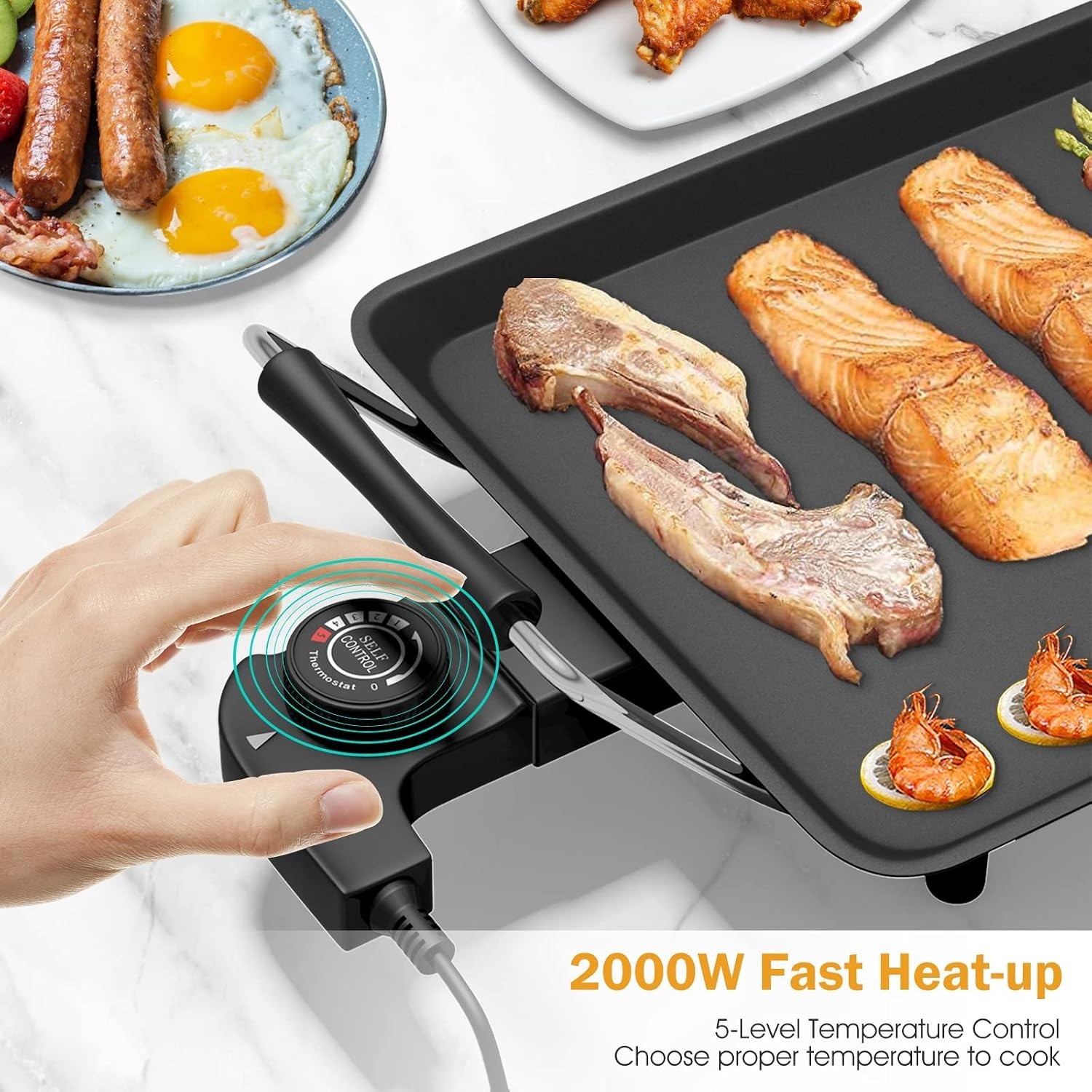 35″ Electric Griddle 2000W Nonstick Extra Large Griddle Long Table Top Grill