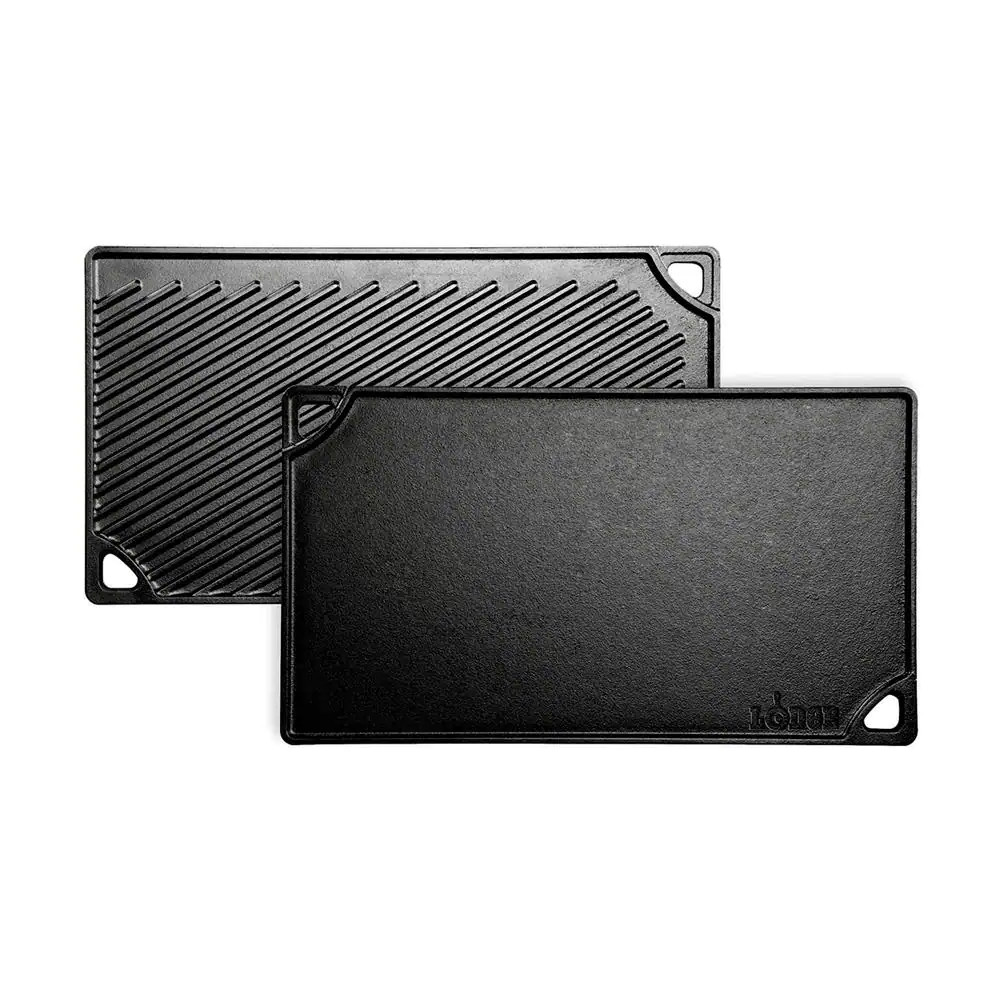 Lodge Cast Iron Reversible Grill Griddle 2 Burner Stove Top Camp Cooking Pan