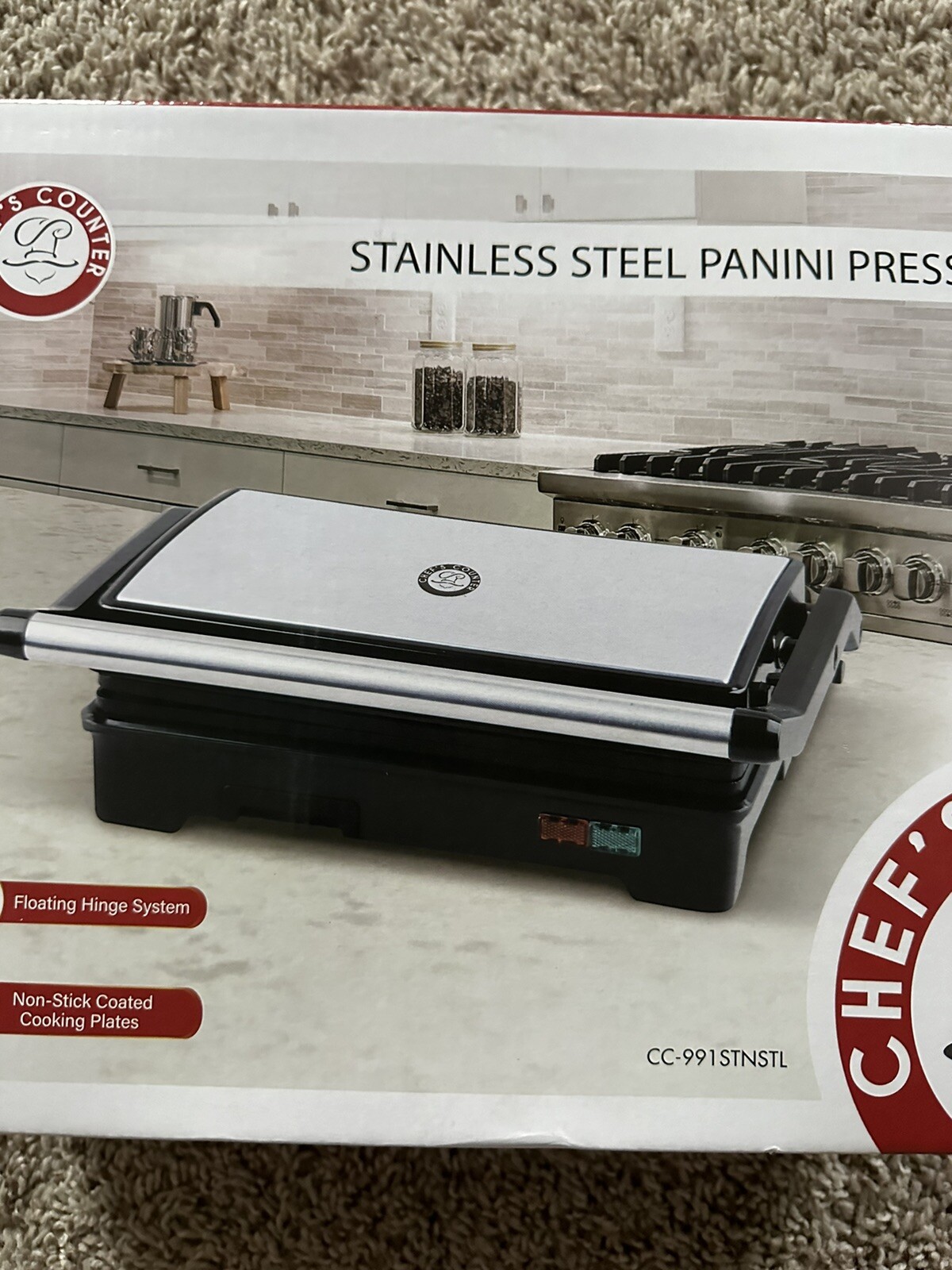 Chef’s Counter Stainless Steel Panini Press NonpStick coated cooking plates