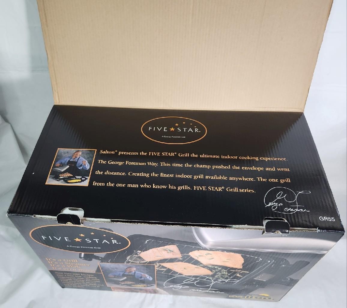 New George Foreman GR55 Five Star Indoor Grill/Steamer/Wok Combo Unit