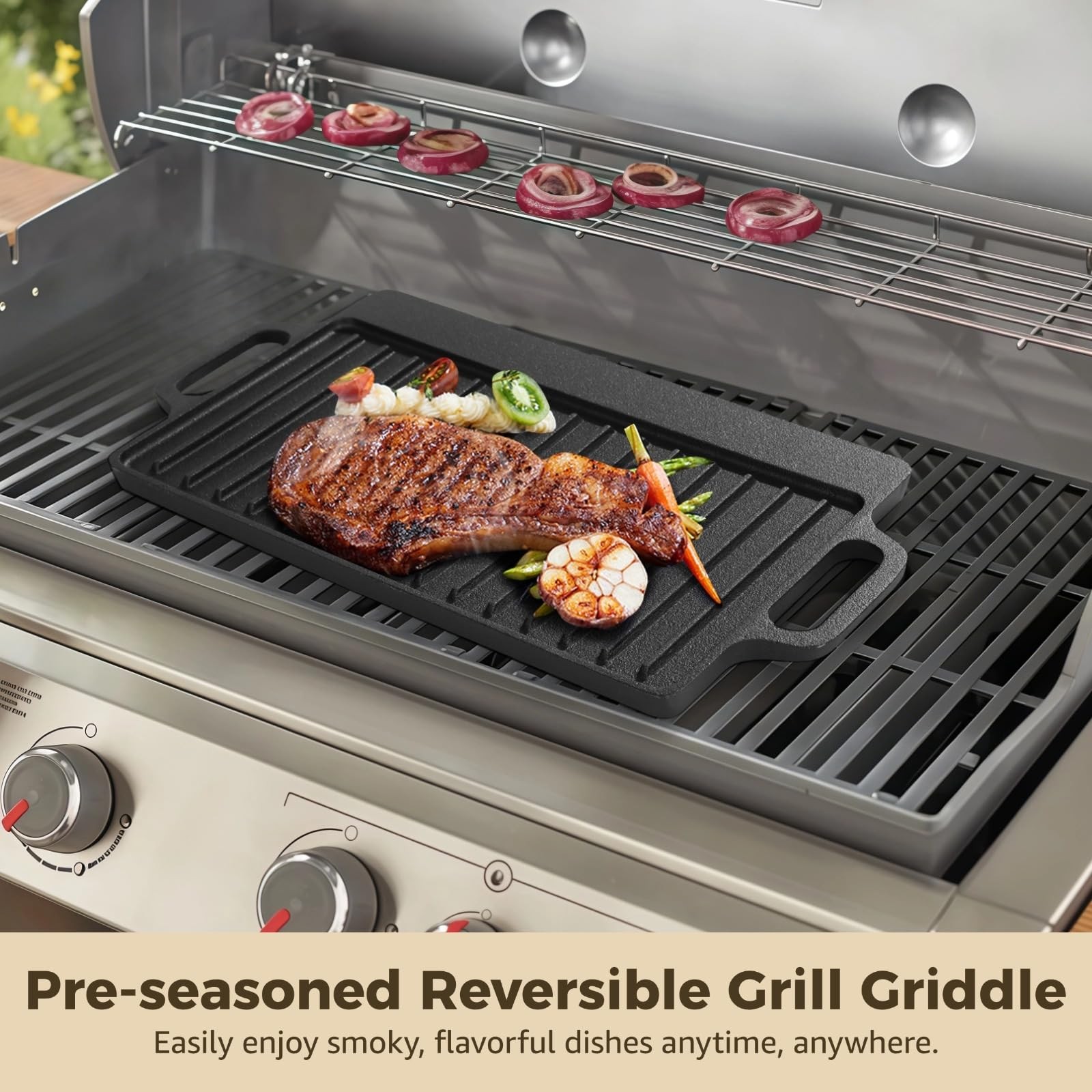 PreSeasoned Cast Iron Reversible Grill Griddle Double Burner Stovetop Pan