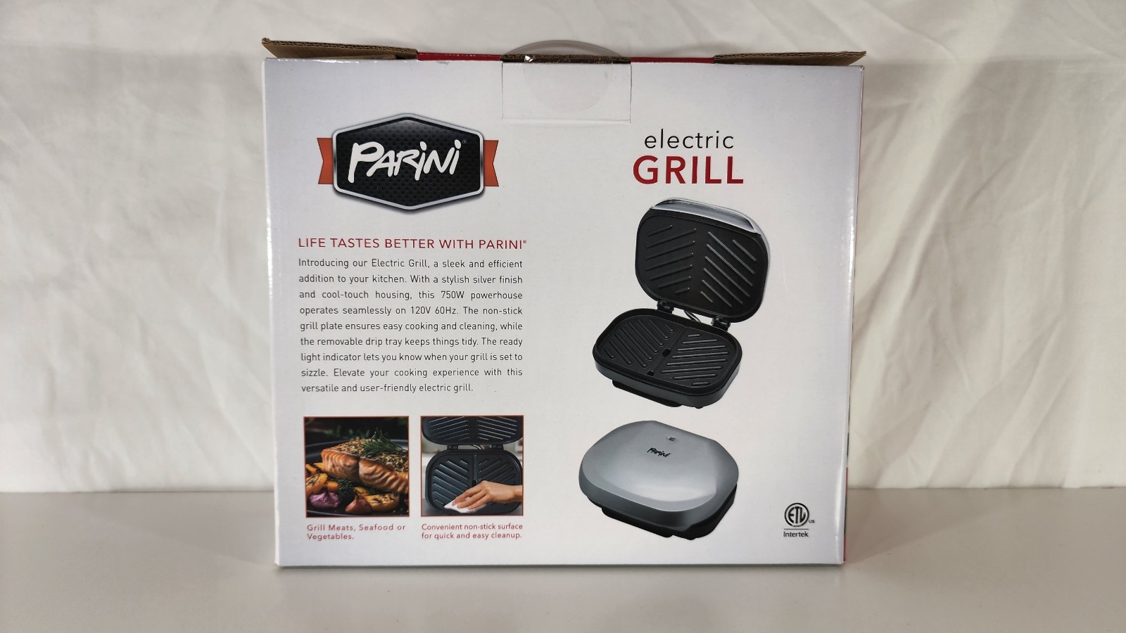 Parini Electric Grill – Non-Stick Surface – Silver Finish – 750 Watts -Drip Tray