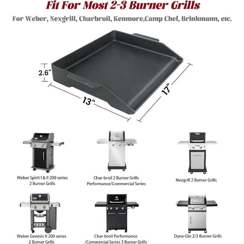 17″ x 13″ Universal Cast Iron Griddle for Gas Grill, Stove Top Griddle Gas Grill
