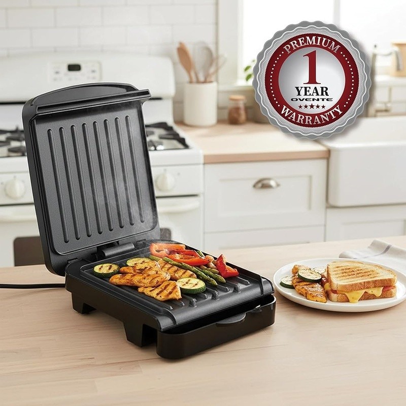 Compact Electric Indoor Grill Nonstick Plates Low Fat Cooking Easy Cleanup New