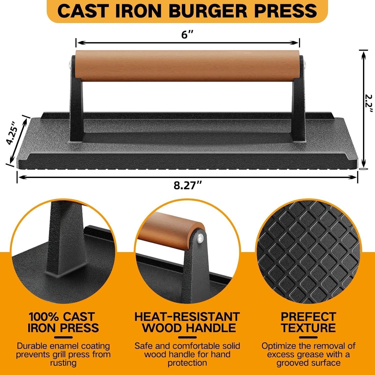 Cast Iron Grill Press 1PCS Heavy Duty Bacon/Burger/Griddle/Chef Press