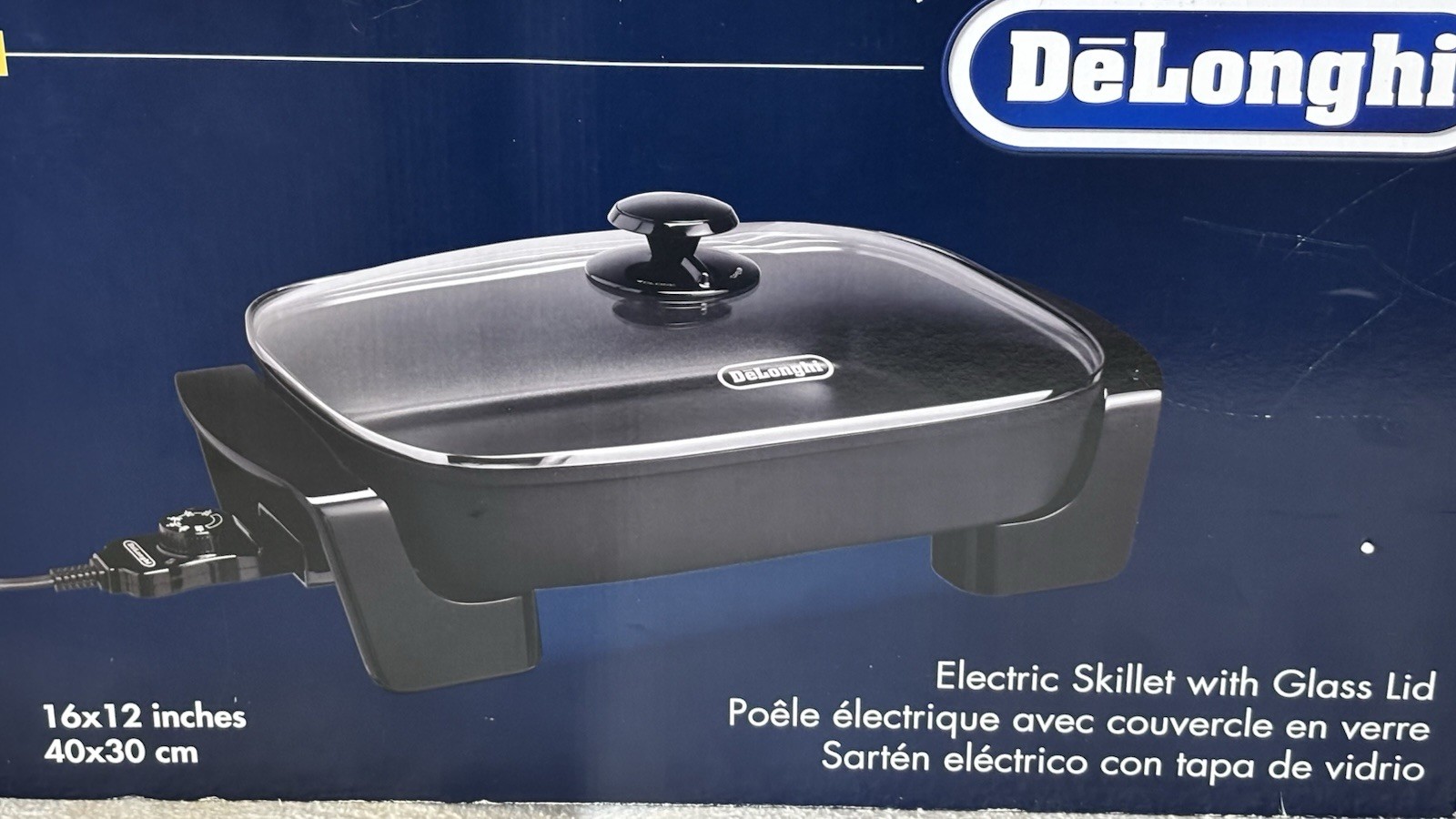 delonghi Electric Skillet Indoor Grill With Tempered Glass Lid Black,Great Con.