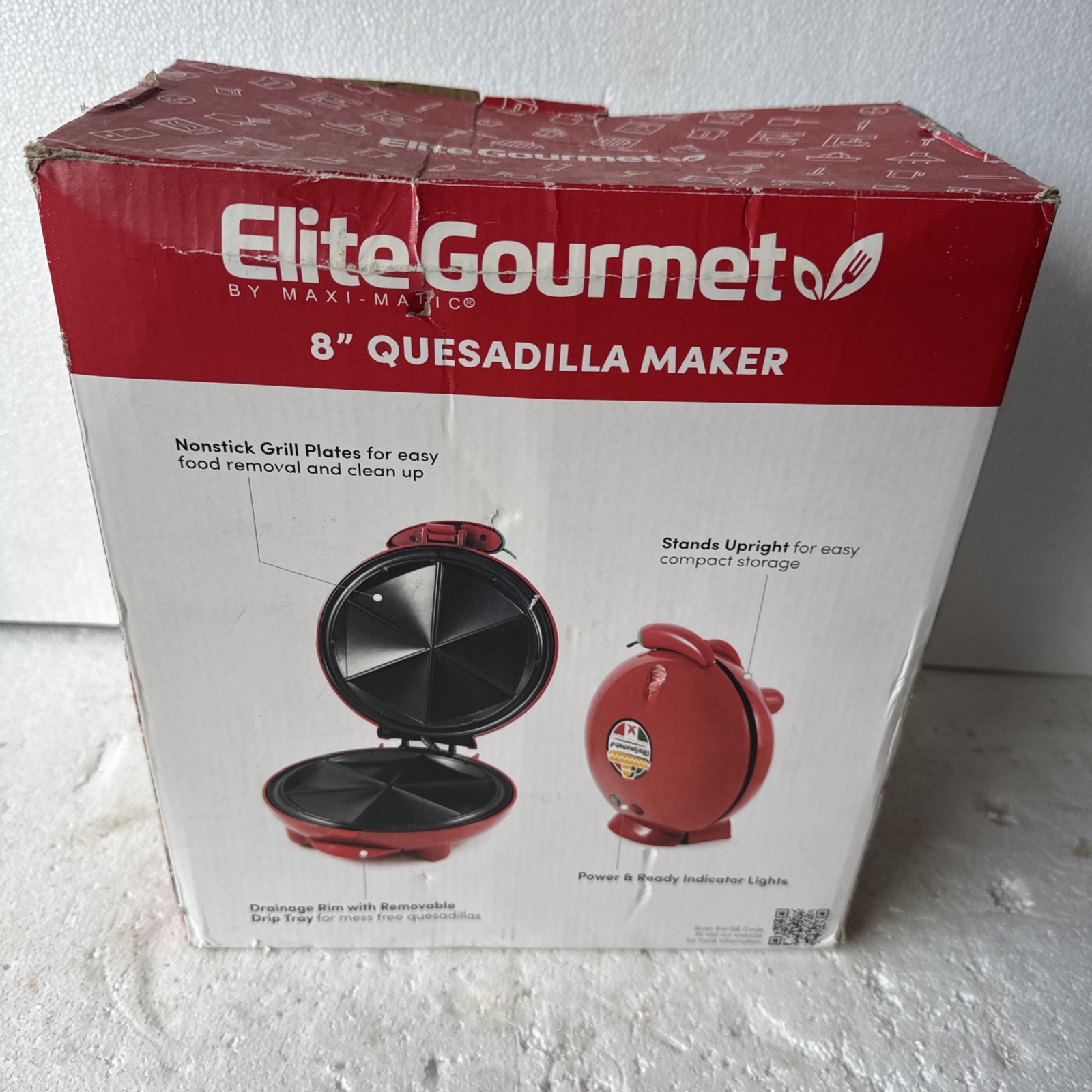Elite Gourmet Non-Stick Electric Quesadilla Maker Easy-Slice 8″ Red