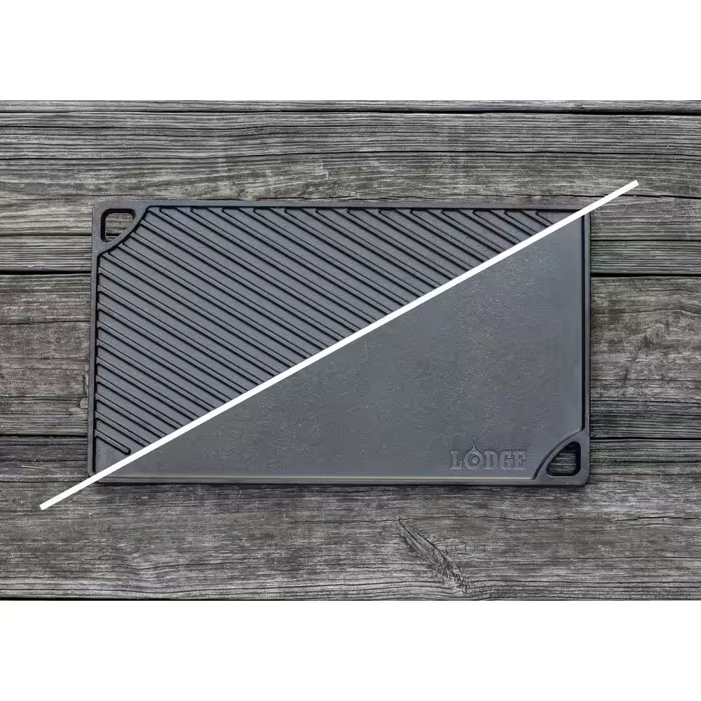 Lodge Cast Iron Reversible Grill Griddle 2 Burner Stove Top Camp Cooking Pan