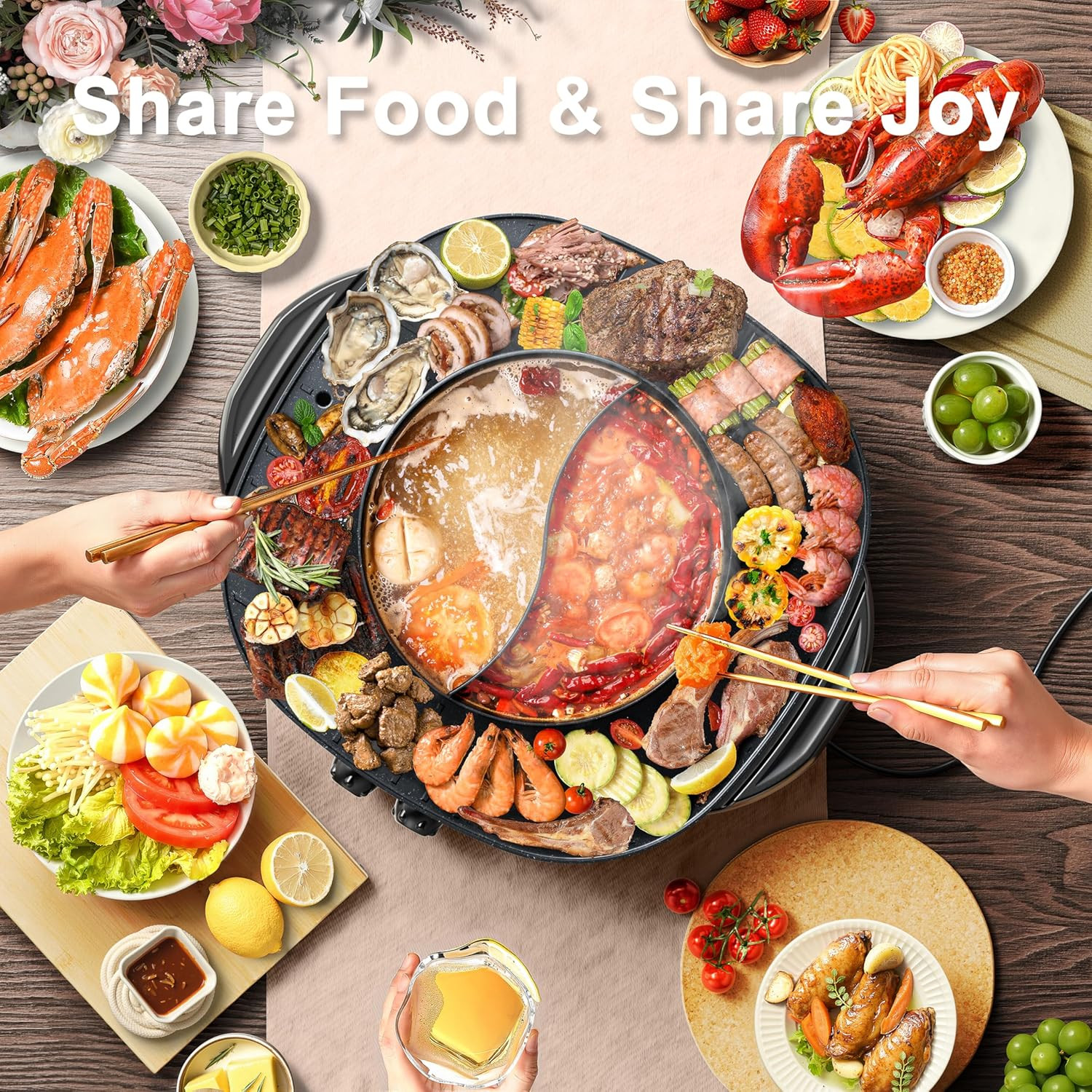 2-in-1 Electric Hot Pot & Grill – Non-Stick BBQ & Shabu Shabu Maker