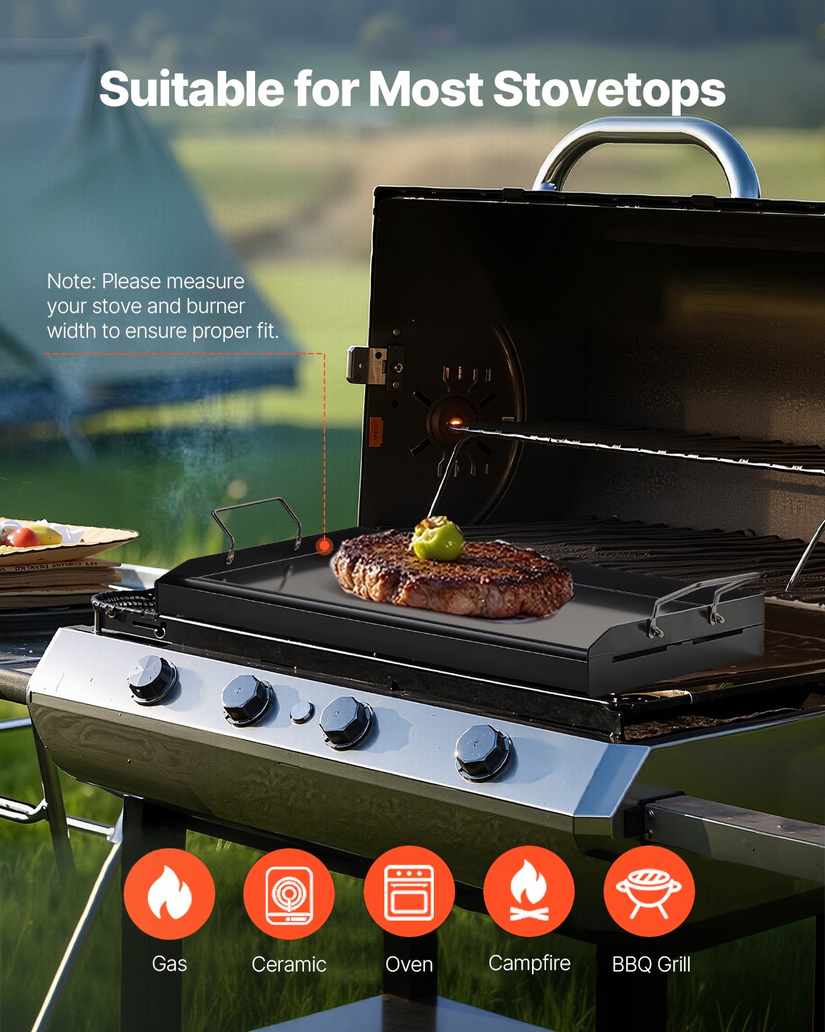 VEVOR 24×16 in Flat Top Griddle Carbon Steel Universal BBQ Grill Pan Cookware