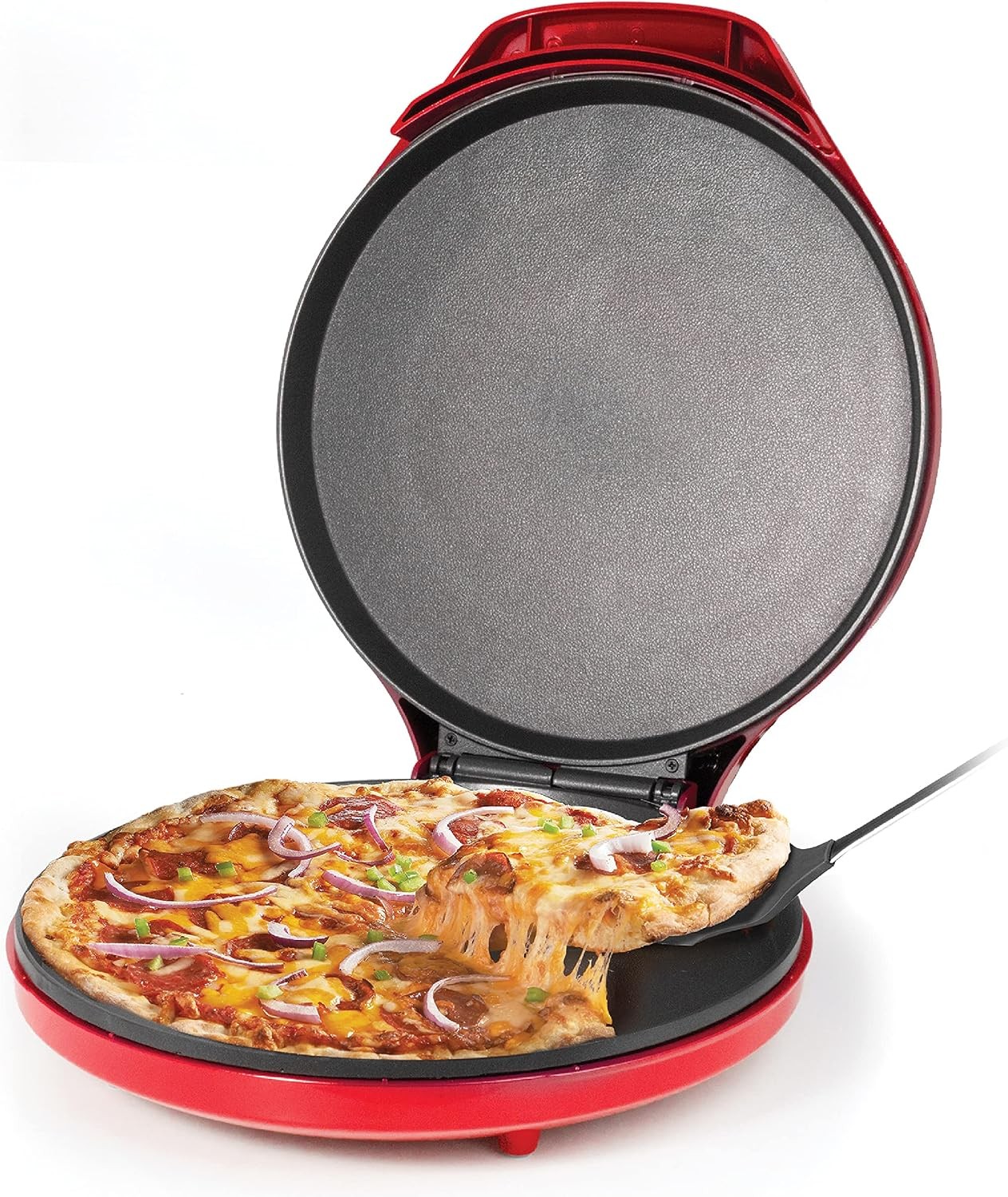 Pizza Maker Plus 12″ Indoor Grill 1440W BC-2958CR Red Nonstick Griddle Pan