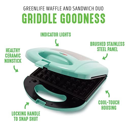 Turquoise Kitchen Waffle Duo Nonstick Sandwich Maker Quick Heating Easy Clean