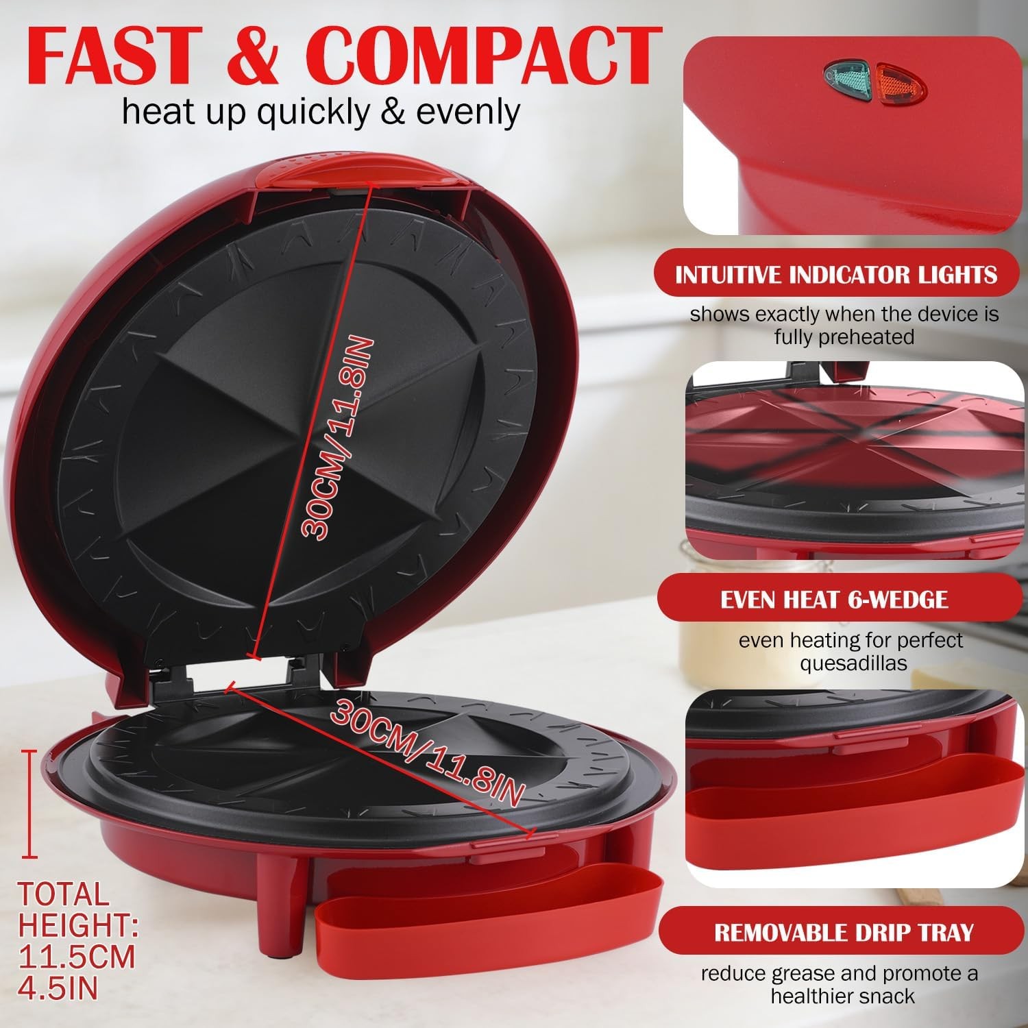 Electric Quesadilla Maker 10 Inch 6-Wedge Quesadilla Press W/ Extra Stuffing