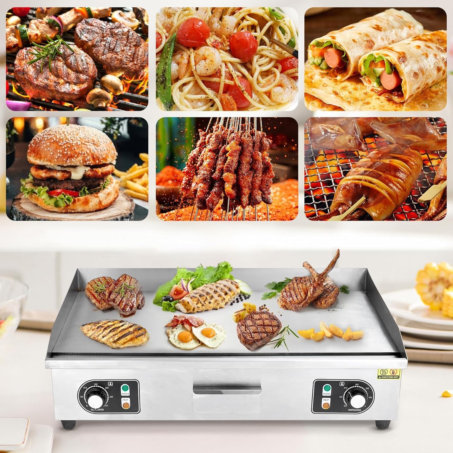 30in Electric Griddle Cooking Grill Plate Adjustable Temperature Control 1600w
