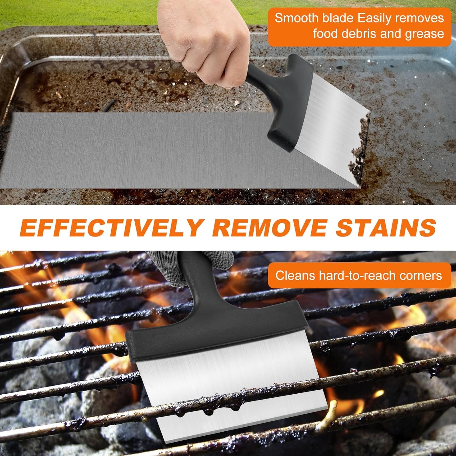 Griddle Scraper, Stainless Steel Flat Top Grill Scraper with 5″ Handle,…