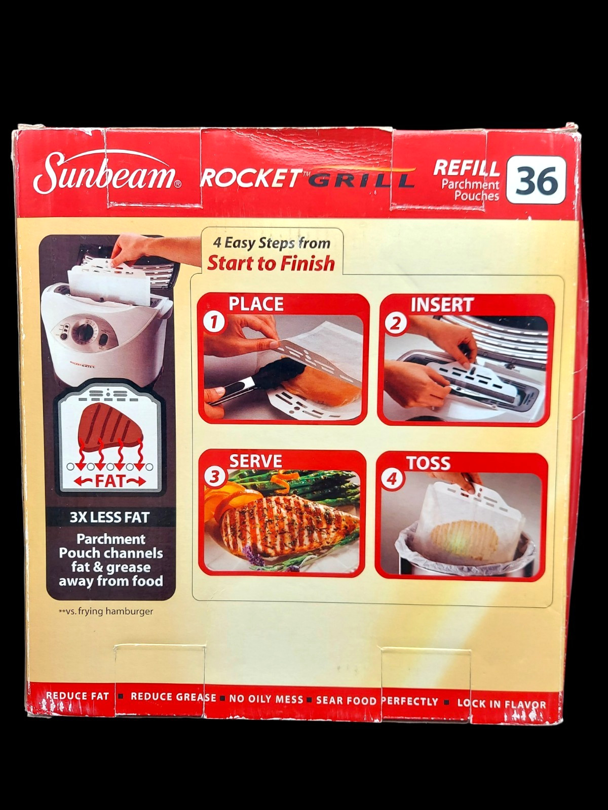 Sunbeam Rocket Grill Parchment Pouches RP36, 36 Ct, New Open Box