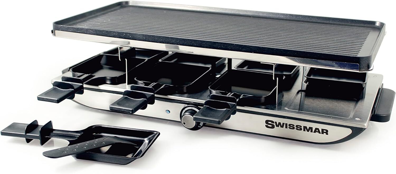 Swissmar Geneva Raclette with Reversible Cast Aluminum Grill 8 Person, Silver