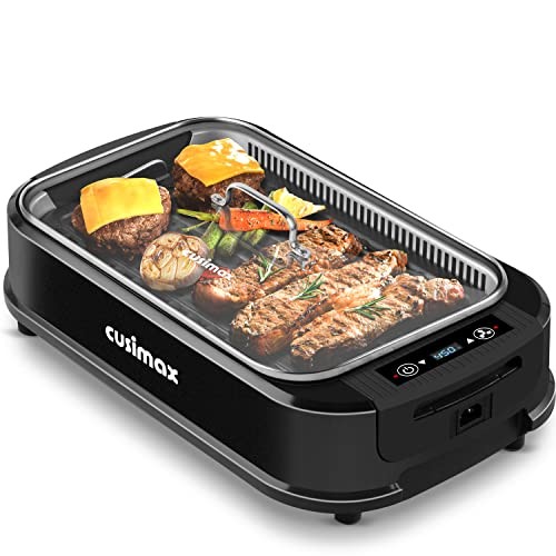 Indoor Smokeless Electric Grill 1500W with Glass Lid Black