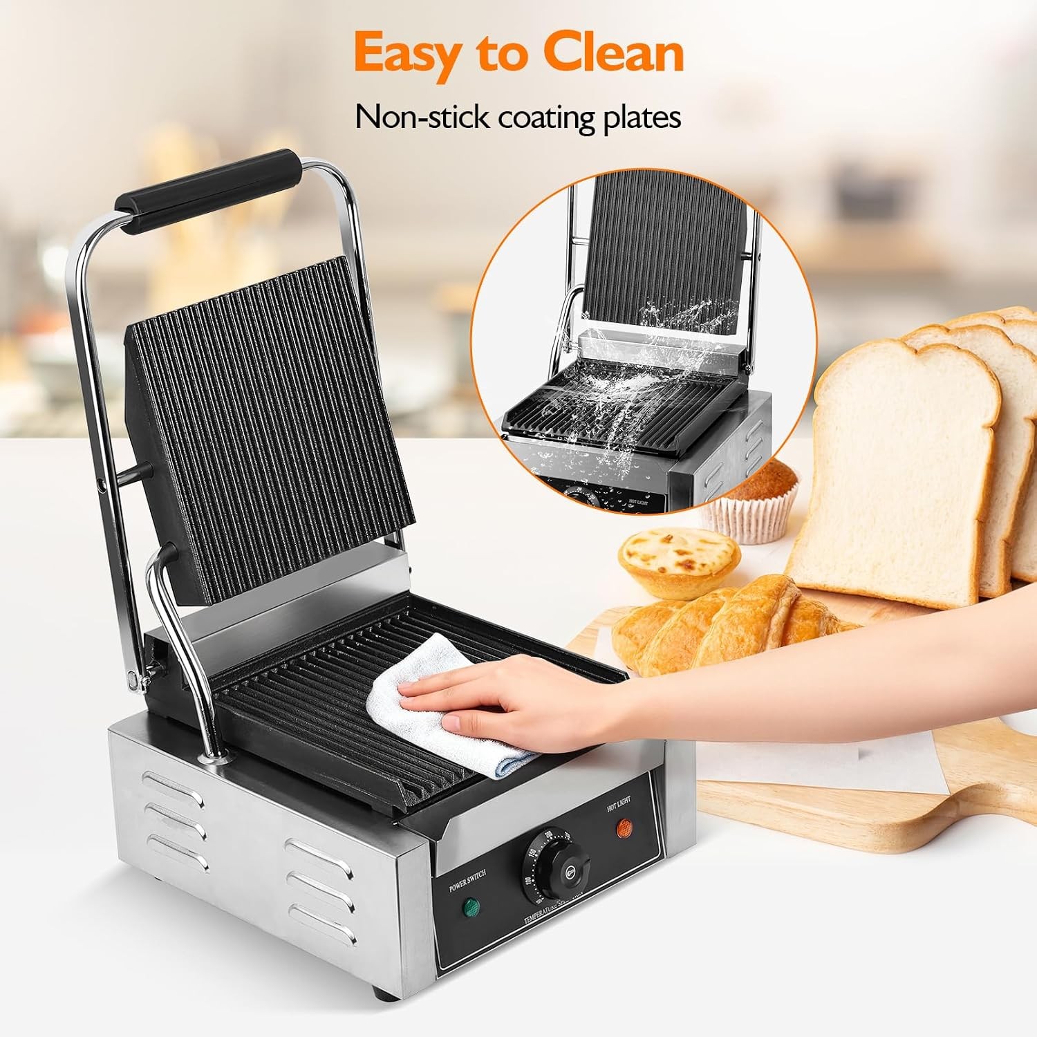 1800W Indoor Electric Grill Double-Sided Griddle 50-300°C Adjustable Temperature