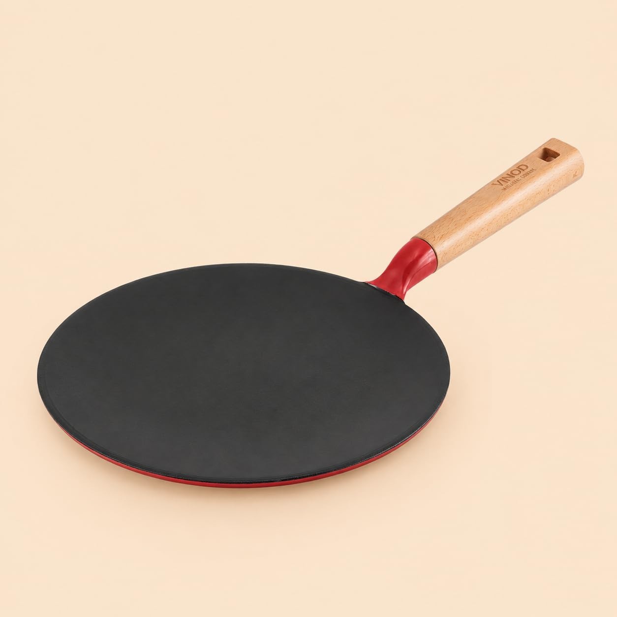 Vinod Freya Cast Iron Roti Tawa Gas Induction TREON Enamel Beechwood