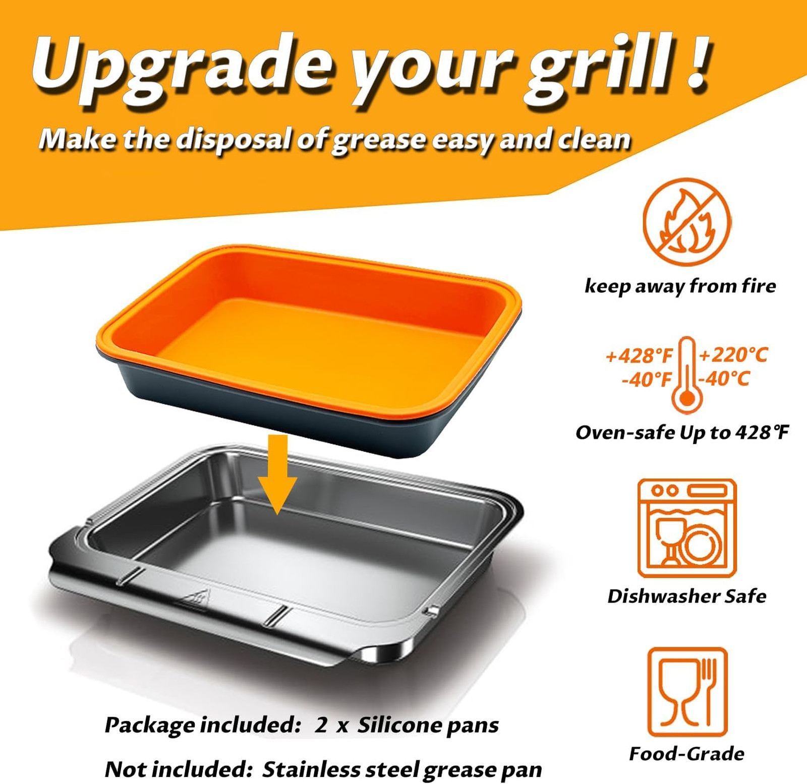 Grill Drip Pans Silicone Reusable Liners for Weber Genesis Spirit Q Series Ninja
