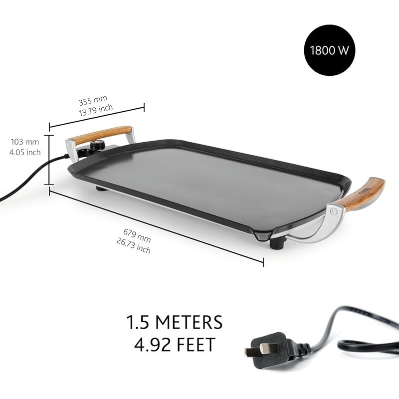 Electric Grill Nonstick Adjustable Temperature Fast Heating 14×22 Inch Surface