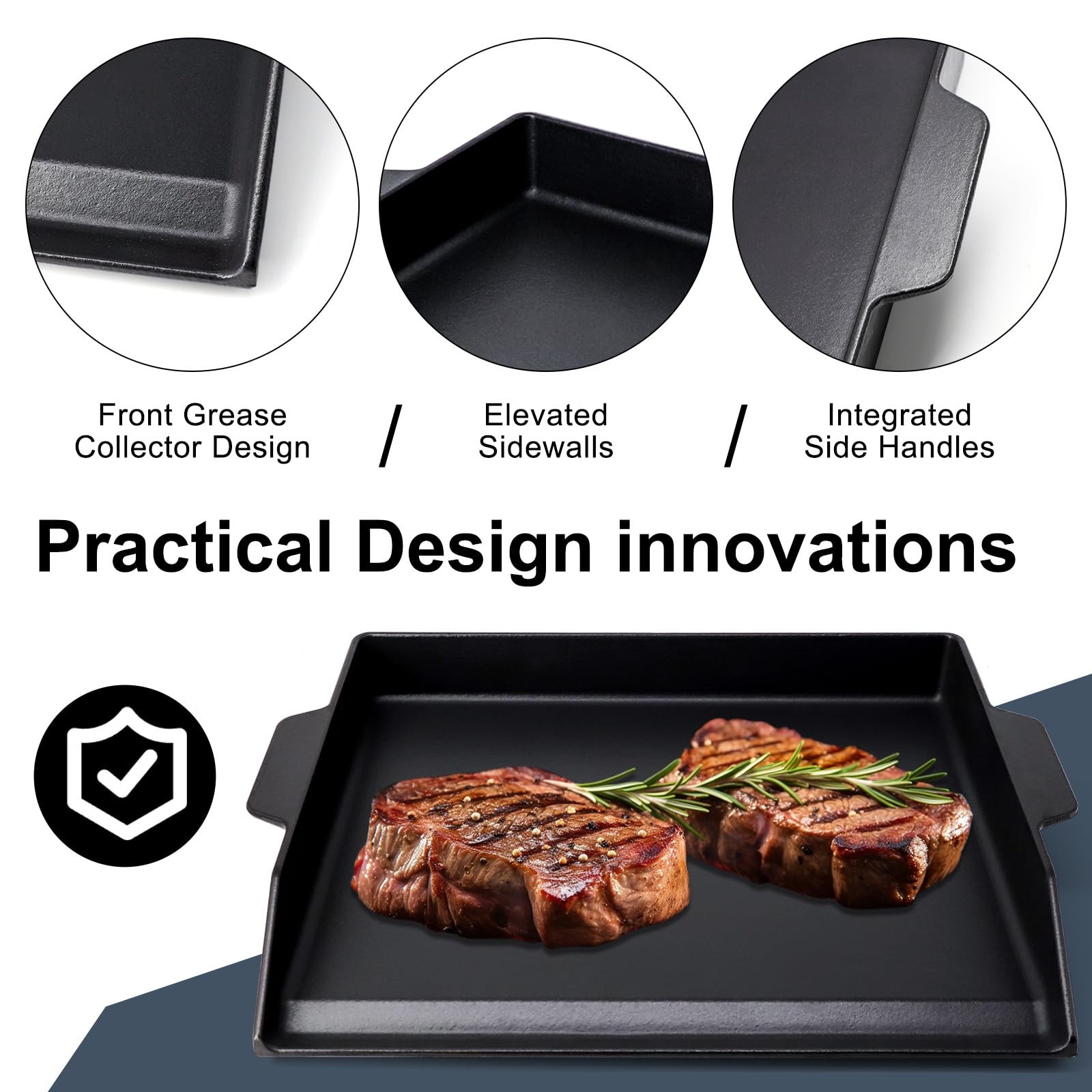 Universal Large Cast Iron Cooking Griddle with Extra High Sidewalls for Gas G…