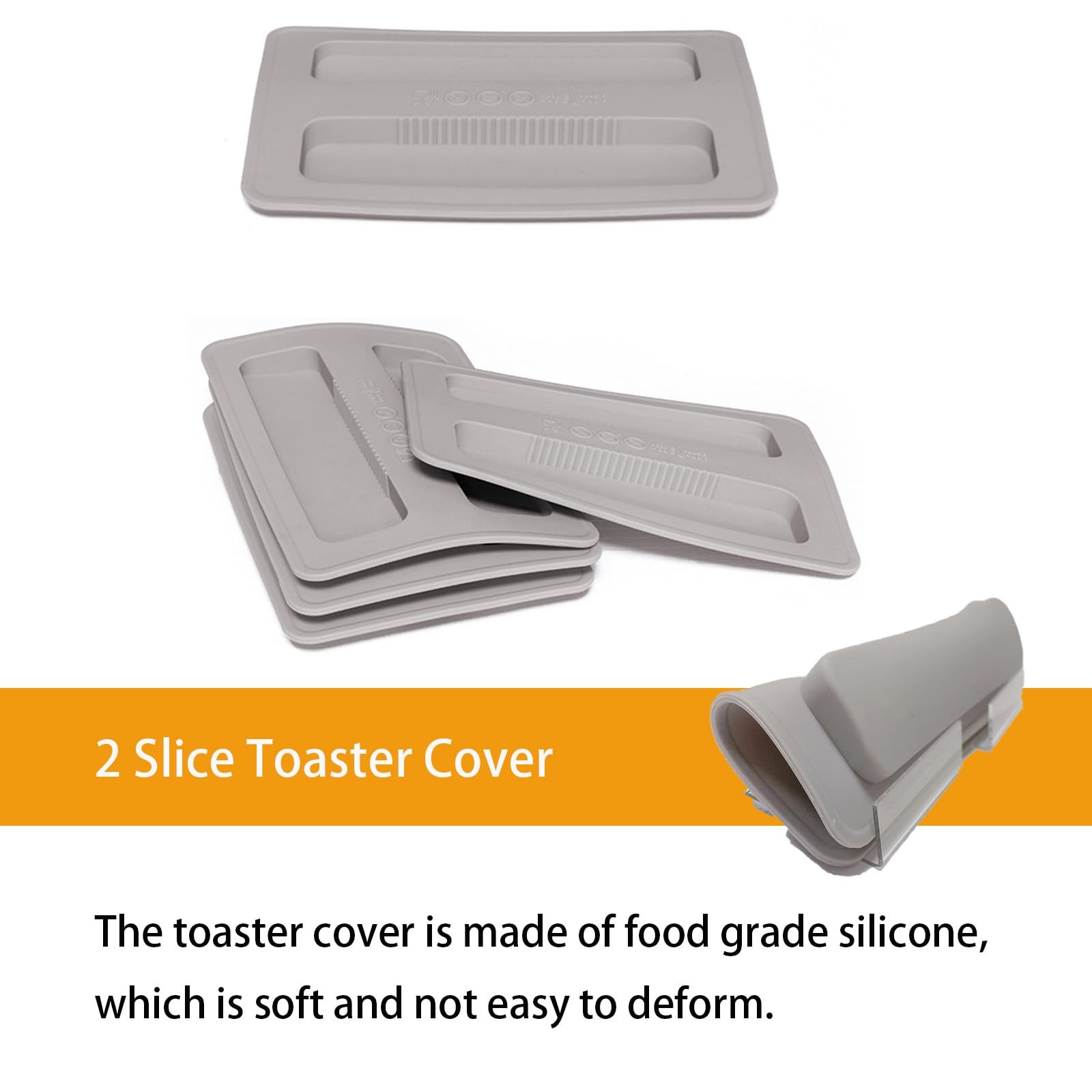 2 Pack Toaster Cover 2 Slice Silicone Lid Bread Grey