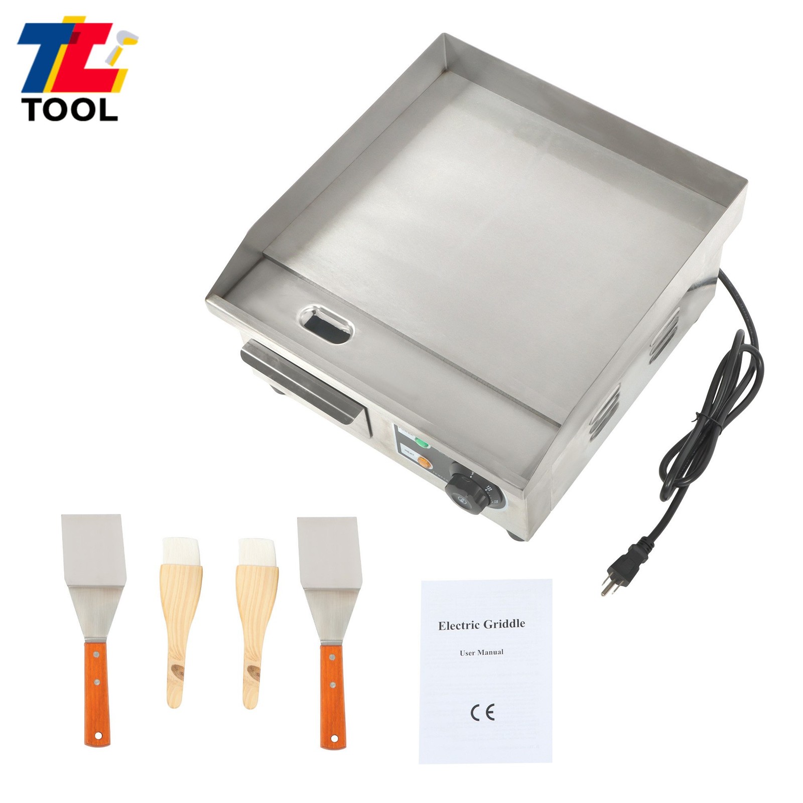 Electric Griddle for Home Kitchen, 1500W, 14in Stainless Steel Flat Grill