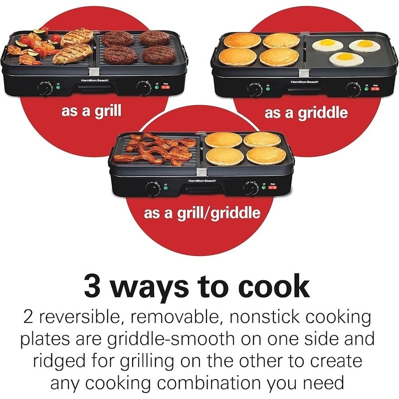 Electric Indoor Grill Griddle Combo Dual Zone Nonstick Cooking Plates 425°F New
